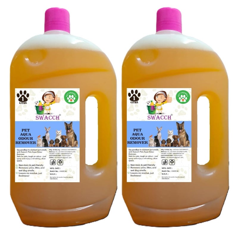swacch Pet Aqua Odour Remover Liquid I Pet Safe Deodorizer for Home & Pet Areas I 1 Litre Pack of 2 Orange - Image 1
