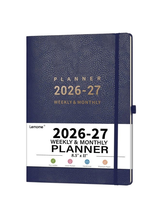 Lemome 2026 Planner - Jan 2026 - Dec 2026, 2026 Planner Weekly and Monthly, 8.5" x 11", Pen Holder, Calendar Stickers, Pocket, 25 Notes Pages, Faux Leather Cover, A4 Premium Paper - Blue - Image 1