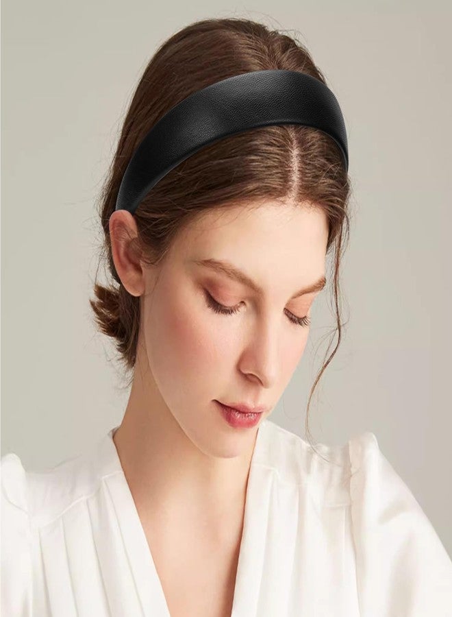 WantGor 1 Inch PU Leather Headband, Wide Padded Hairband Fashion Hair Bands - Image 5