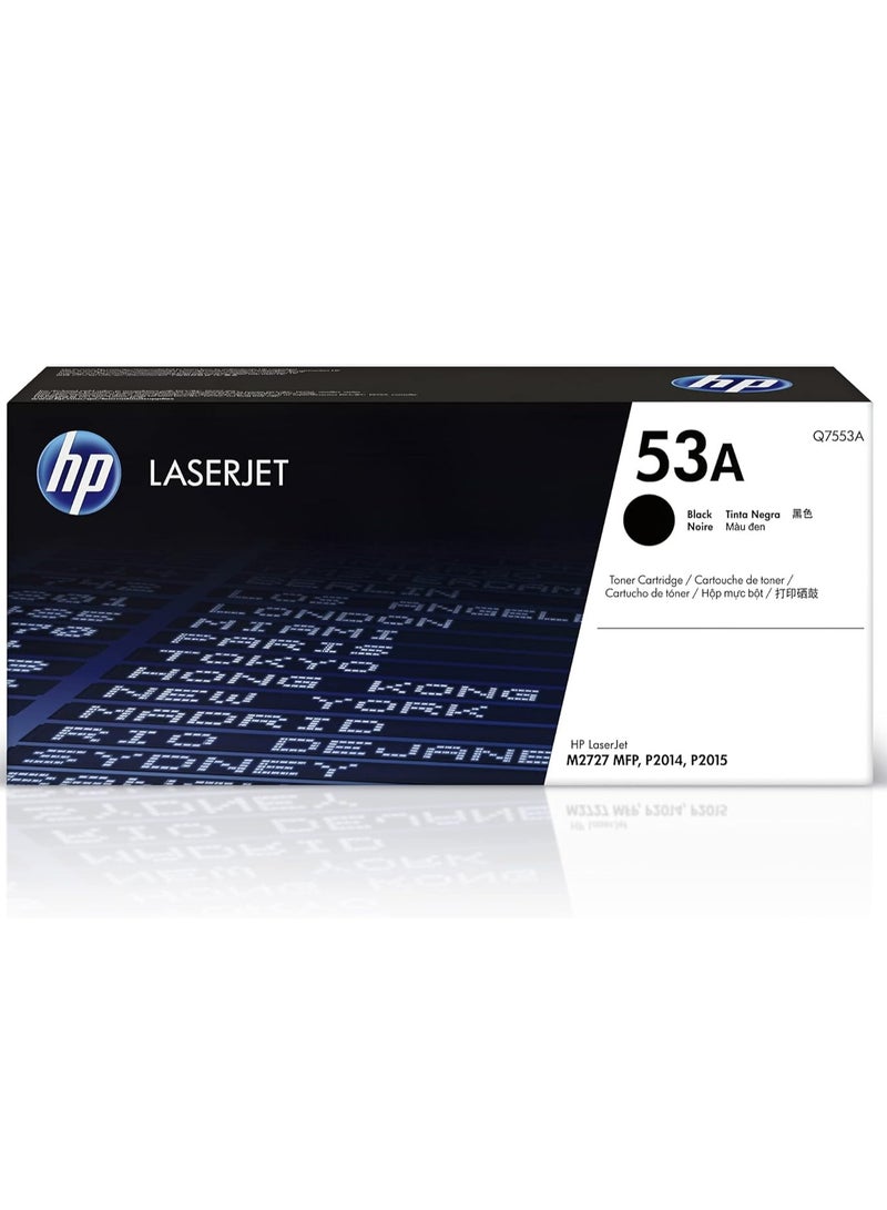 HP Toner HP 53A Original Toner Cartridge Q7553A Black Works with HP LaserJet P2014, P2015, P2015dn, P2015n, P2015x, M2727nf, M2727nfs Printers - Image 1