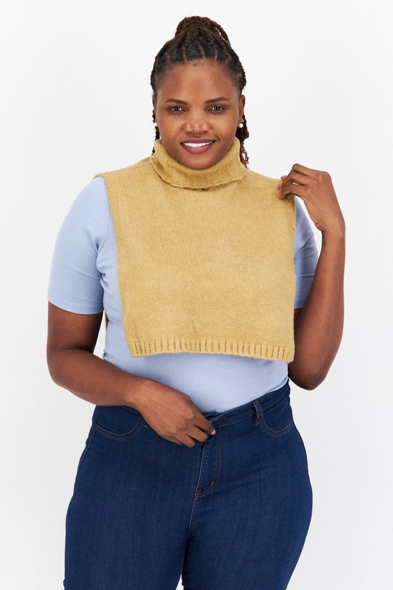 NA-KD سترة بيسك بلا أكمام بقلنسوة عالية من مزيج الألباكا للنساء، بيج - Image 1