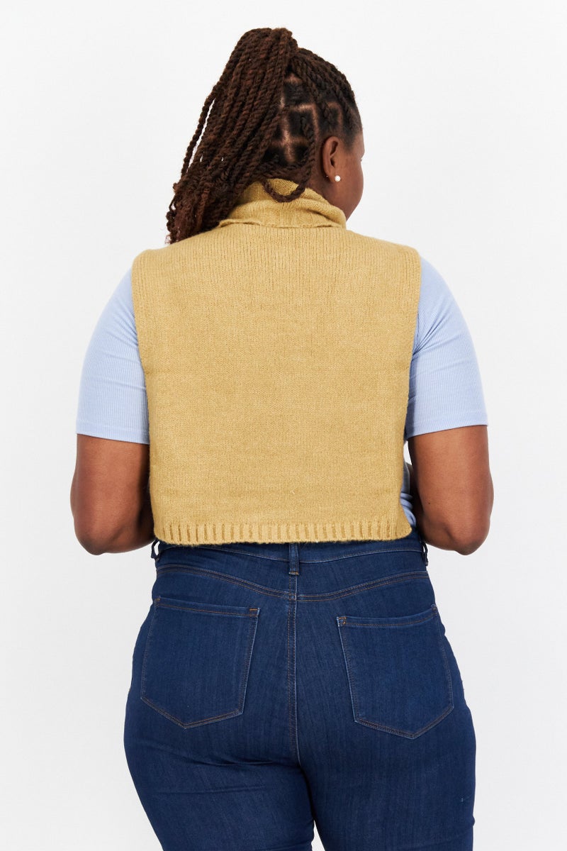 NA-KD سترة بيسك بلا أكمام بقلنسوة عالية من مزيج الألباكا للنساء، بيج - Image 3