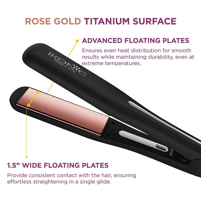 Ikonic Gleam Pro Hair Straightener Black Super slim 15 inch plates Ergonomically slim Digital temperature control Automated Shut Off Safety  Advanced Rose Gold Titanium surface Quick Heat - Image 3