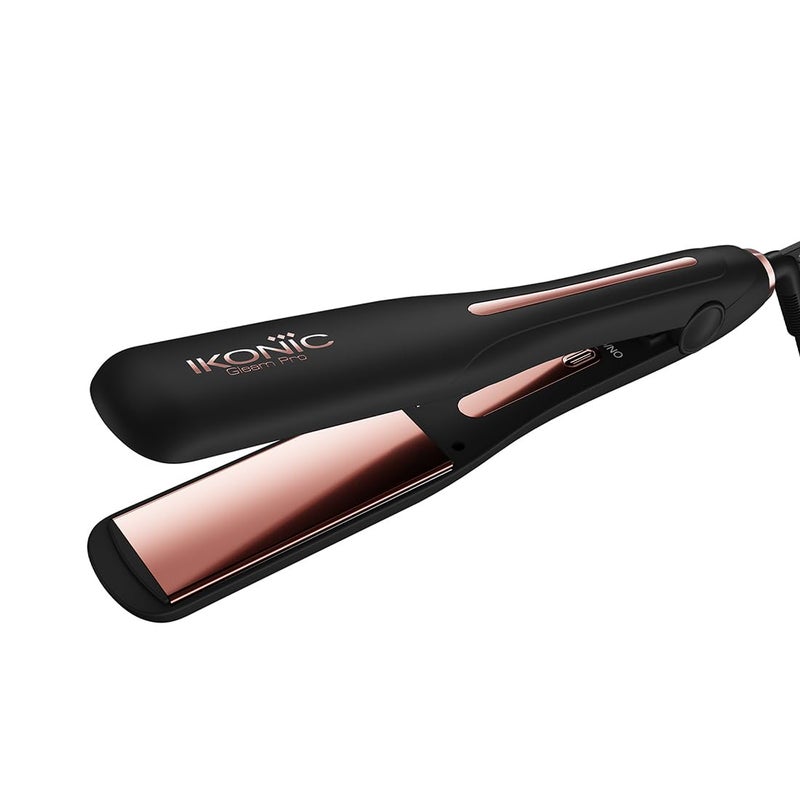 Ikonic Gleam Pro Hair Straightener Black Super slim 15 inch plates Ergonomically slim Digital temperature control Automated Shut Off Safety  Advanced Rose Gold Titanium surface Quick Heat - Image 1