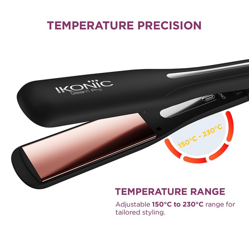 Ikonic Gleam Pro Hair Straightener Black Super slim 15 inch plates Ergonomically slim Digital temperature control Automated Shut Off Safety  Advanced Rose Gold Titanium surface Quick Heat - Image 2