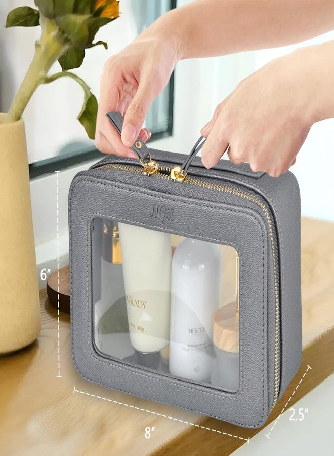 NGIL Clear Faux Leather Travel Toiletry Bag, Makeup Bag Organizer for Women, Clear Window & Gold Zipper Makeup Bag, Road Trip Essential, Skincare, Cruise Ship Essentials (Dark Silver) - Image 3