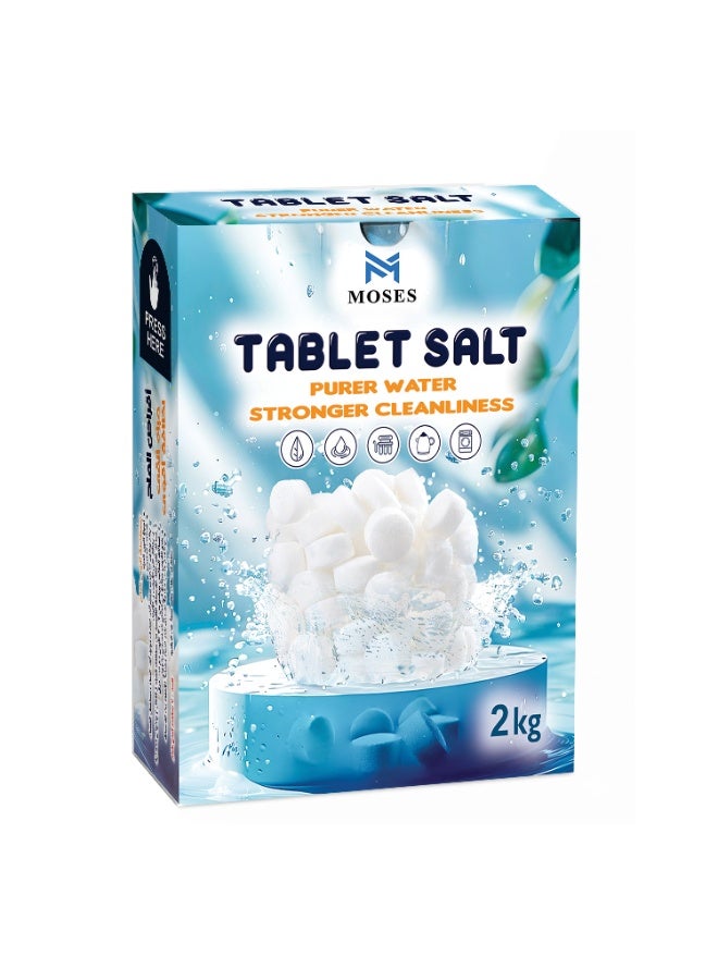 MOSES Dishwasher Salt Tablets 2kg – Water Softener Salt for Dishwashers, Prevents Limescale, Improves Cleaning Performance & Dish Shine, Unscented