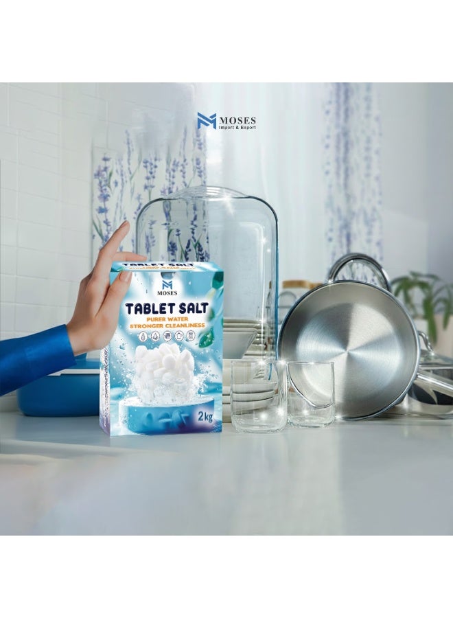 أقراص ملح غسالة الصحون من موسيز ، ٢ كجم - ملح لتليين الماء في غسالات الصحون، يمنع تراكم الترسبات الكلسية، يحسن أداء التنظيف ولمعان الأطباق، بدون رائحة - Image 2
