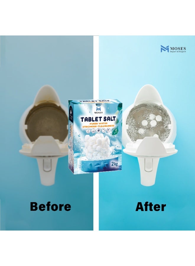 أقراص ملح غسالة الصحون من موسيز ، ٢ كجم - ملح لتليين الماء في غسالات الصحون، يمنع تراكم الترسبات الكلسية، يحسن أداء التنظيف ولمعان الأطباق، بدون رائحة - Image 5