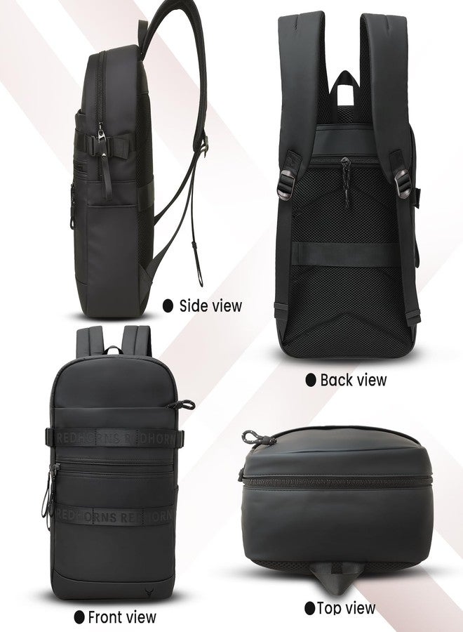 REDHORNS Typography Water Resistant Unisex Laptop Backpack, PU Fabric 20L Trolley Sleeve, Multi-Pocket, Lightweight for Business Travel, Office Stylish Black Design - Image 4