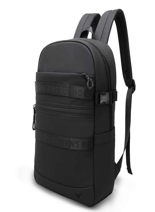 REDHORNS Typography Water Resistant Unisex Laptop Backpack, PU Fabric 20L Trolley Sleeve, Multi-Pocket, Lightweight for Business Travel, Office Stylish Black Design - Image 2