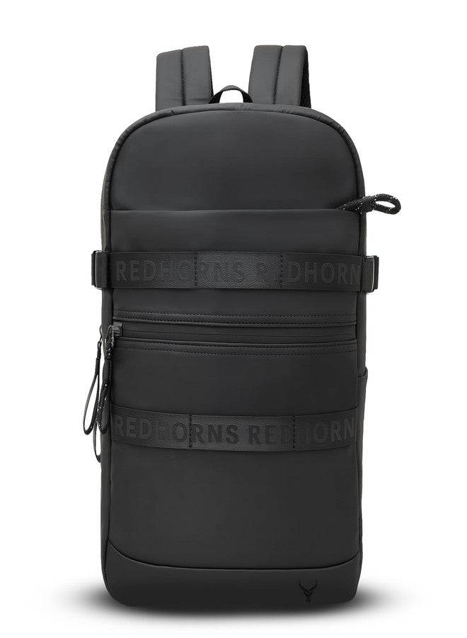 REDHORNS Typography Water Resistant Unisex Laptop Backpack, PU Fabric 20L Trolley Sleeve, Multi-Pocket, Lightweight for Business Travel, Office Stylish Black Design - Image 1