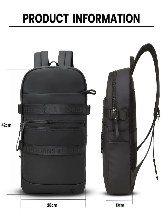 REDHORNS Typography Water Resistant Unisex Laptop Backpack, PU Fabric 20L Trolley Sleeve, Multi-Pocket, Lightweight for Business Travel, Office Stylish Black Design - Image 3