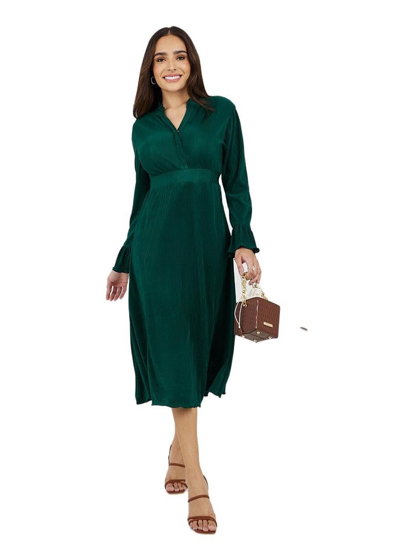 Styli Women's Polyester A-Line Midi Dress (7007607050_Dark Green - Image 1