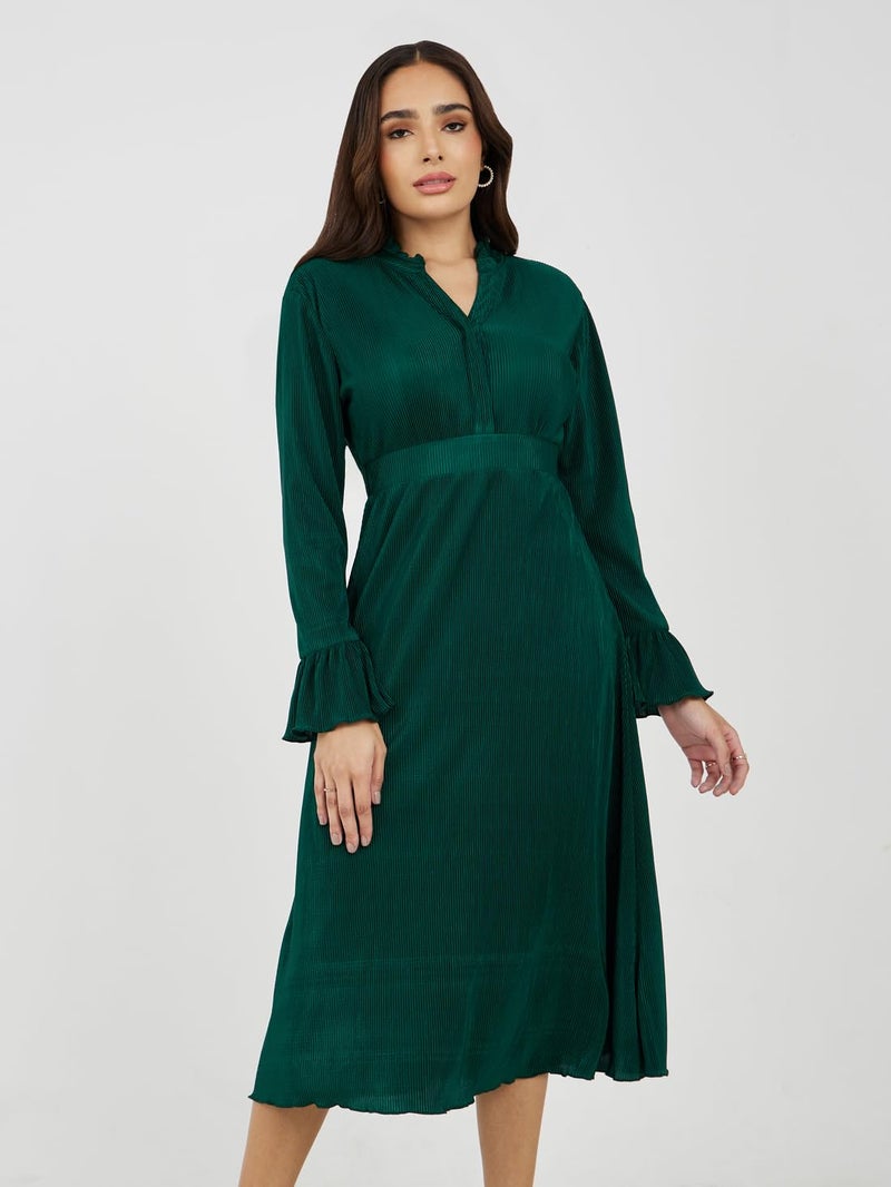 Styli Women's Polyester A-Line Midi Dress (7007607050_Dark Green - Image 3