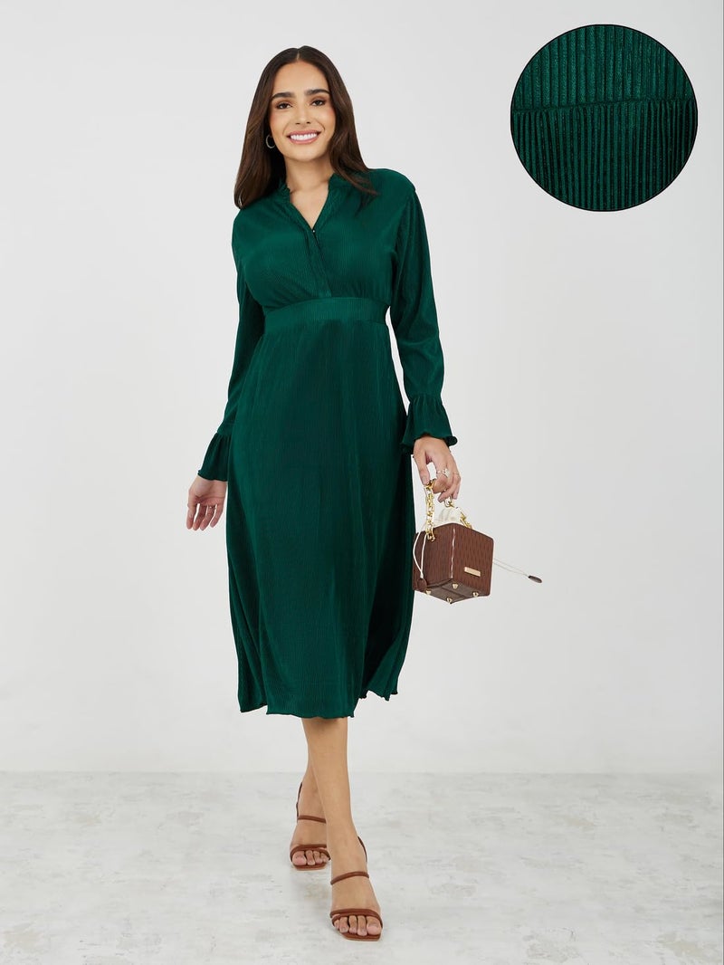 Styli Women's Polyester A-Line Midi Dress (7007607050_Dark Green - Image 2