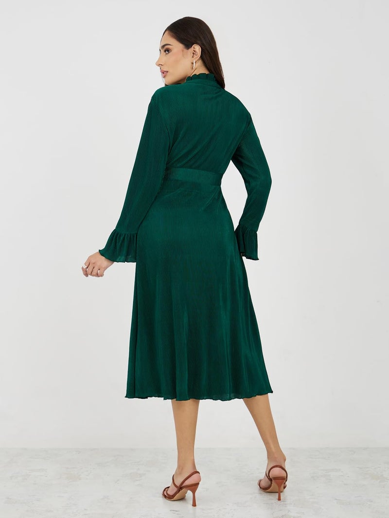Styli Women's Polyester A-Line Midi Dress (7007607050_Dark Green - Image 5