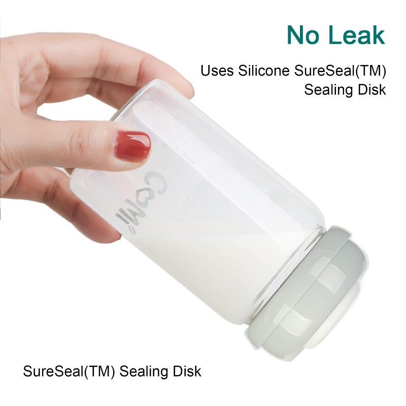 COMI Wide Neck Glass Breastmilk Collection n Storage Bottle, 6oz with Screw Ring Sealing Disk; Re-markable Sealing Disc. BPA Free, Fits Breast Pumps & Nipples (2 Pack Gray Lids) - Image 4