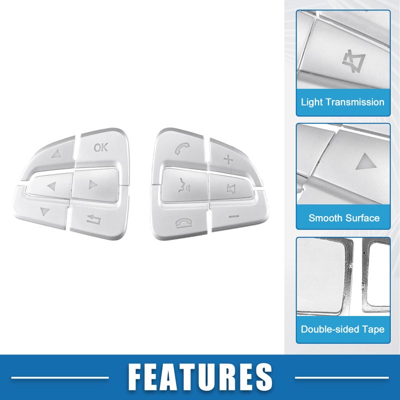 A ABSOPRO Car Steering Wheel Button Stickers Cover Interior Switch Button Decoration Trim for Mercedes Benz GLA CLA GLS GLE CLS SL a B C Silver Tone (Set of 12) - Image 4