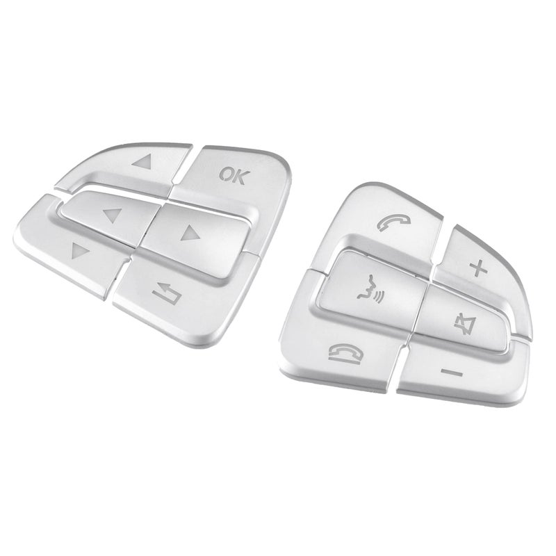 A ABSOPRO Car Steering Wheel Button Stickers Cover Interior Switch Button Decoration Trim for Mercedes Benz GLA CLA GLS GLE CLS SL a B C Silver Tone (Set of 12) - Image 1