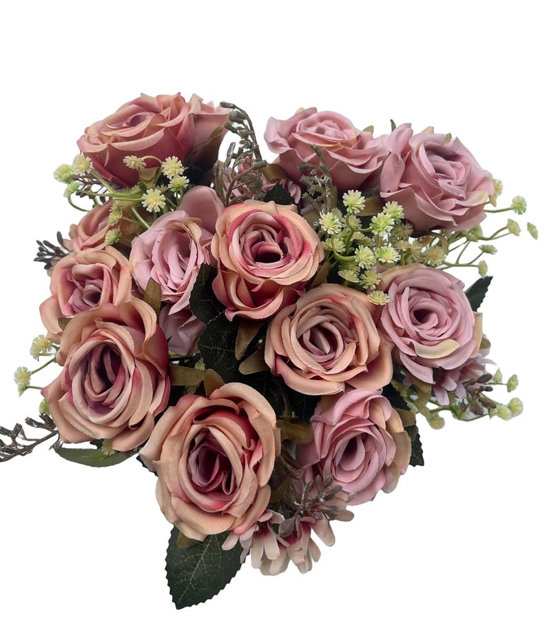 Generic Indus Decor Artificial Rose Bouquet – Aesthetic and Elegant Rose Flowers, Perfect for Home Decor, Christmas, New Year, Anniversaries, Birthdays, and Gifting (30 cm) (Pastel Peach) 