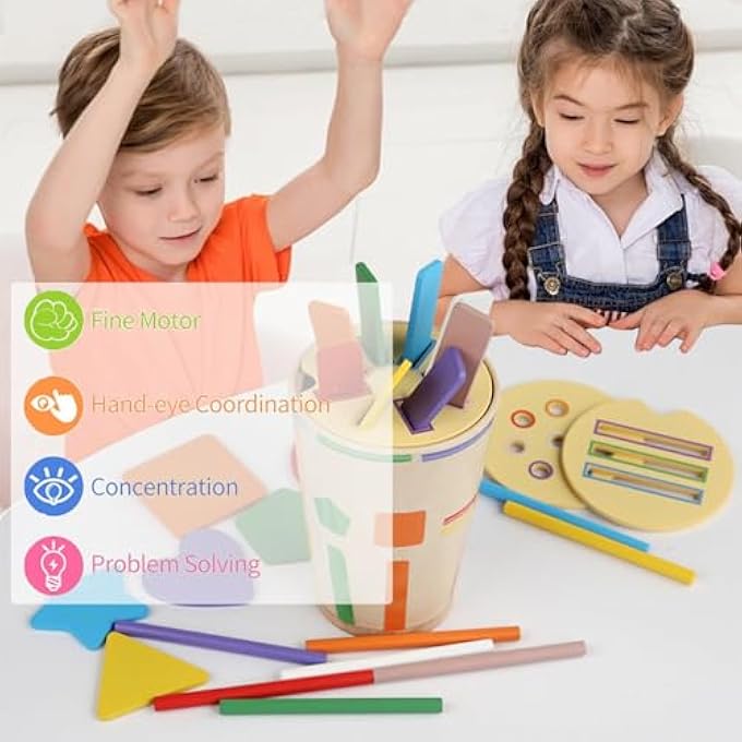 MONTESSORI WOODEN GAMES FOR CHILDREN 1 2 3 YEARS, PLAY COLOR SHAPE STACKING AND SORTING, FINE MOTOR AND EDUCATIONAL TOYS AND SENSORY LEARNING, BIRTHDAY GIFTS FOR GIRL CHILD - Image 5