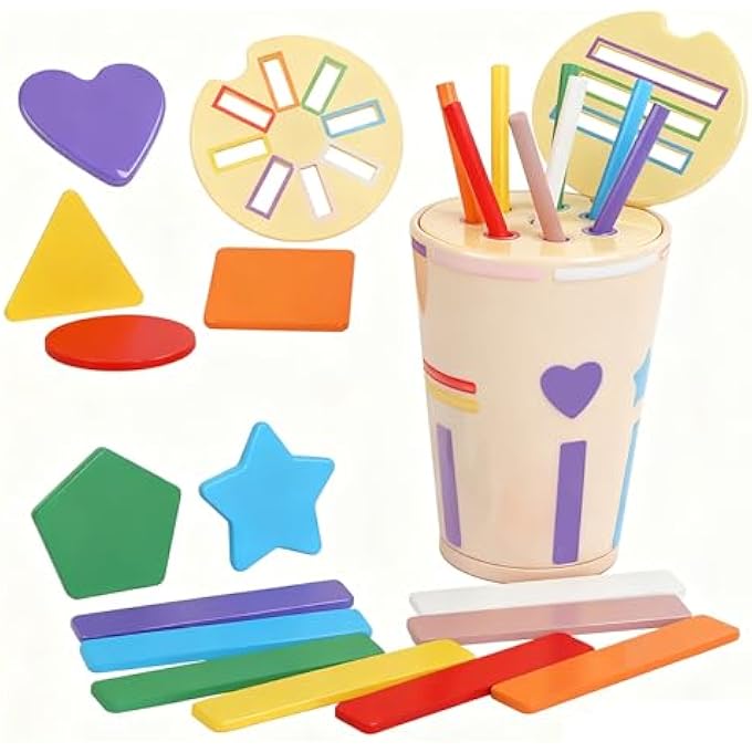 MONTESSORI WOODEN GAMES FOR CHILDREN 1 2 3 YEARS, PLAY COLOR SHAPE STACKING AND SORTING, FINE MOTOR AND EDUCATIONAL TOYS AND SENSORY LEARNING, BIRTHDAY GIFTS FOR GIRL CHILD - Image 2