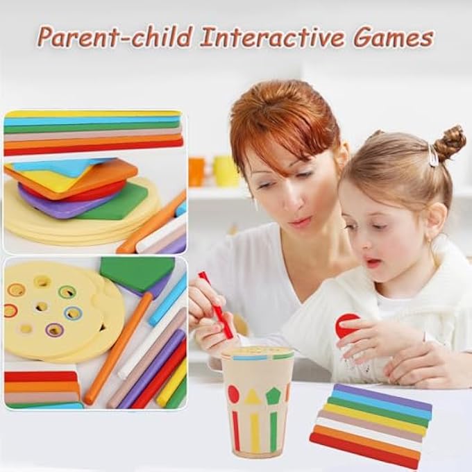 MONTESSORI WOODEN GAMES FOR CHILDREN 1 2 3 YEARS, PLAY COLOR SHAPE STACKING AND SORTING, FINE MOTOR AND EDUCATIONAL TOYS AND SENSORY LEARNING, BIRTHDAY GIFTS FOR GIRL CHILD - Image 3