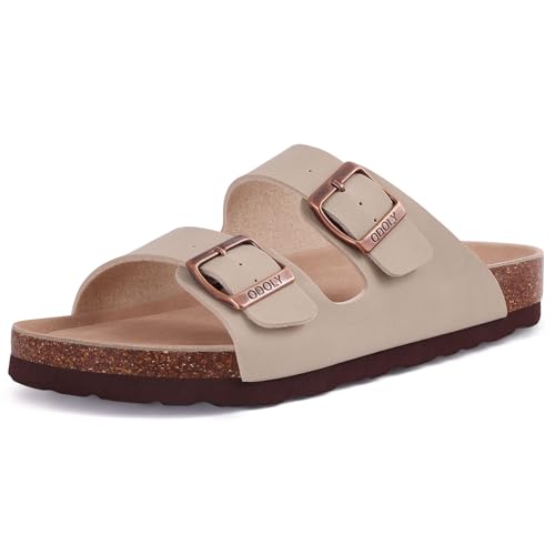 ODOLY Unisex Cork Footbed Slide Sandal, Arch Support Summer Outdoor Sandals with Adjustable Buckle for Women and Men, Stone 40 (9 Women/7.5 Men) - Image 1