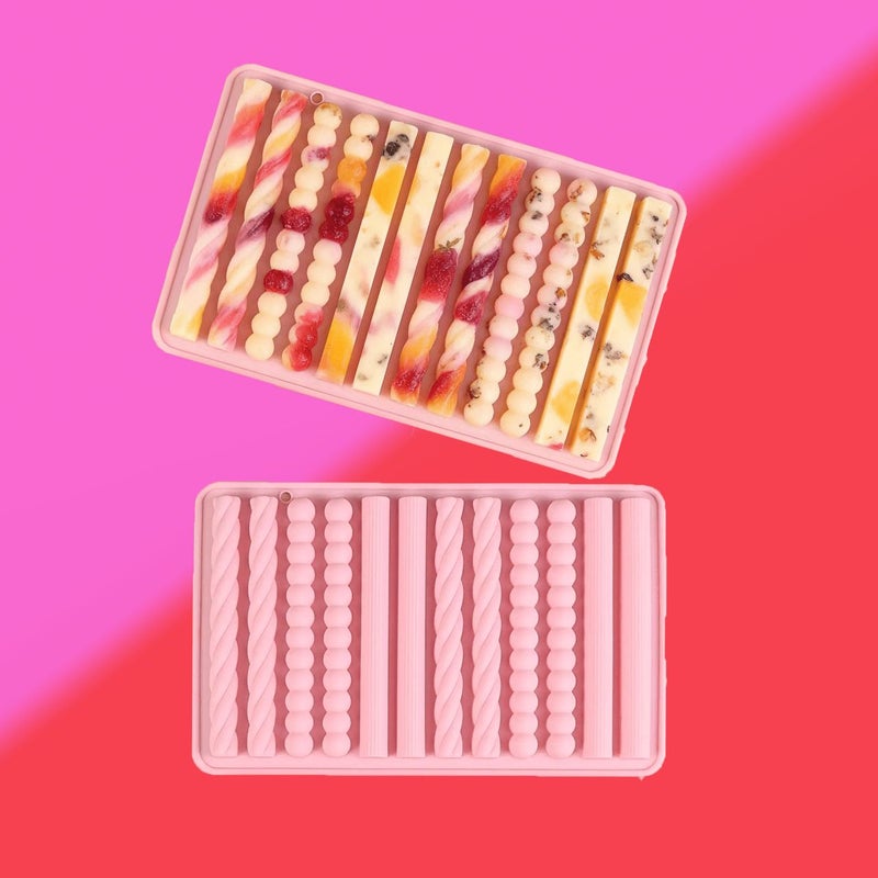 Pink Twisted Long Soft Candy Mold Non Stick High Temperature Resistant Baking Accessory - Image 1