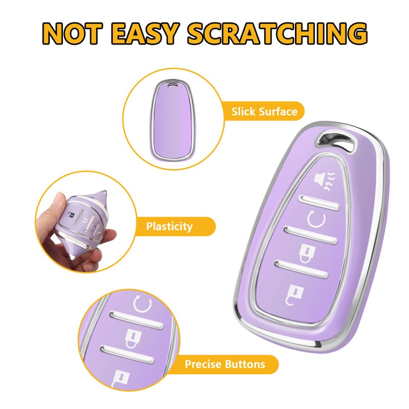 FT FUNTOR for Chevy Key Fob Cover,4 Buttons TPU Key Cover with Silver Edge,Compatible with Chevrolet Equinox Bolt Sonic Trax Blazer Trailblazer Cruze Traverse Volt with Keychain (B-Purple) - Image 4