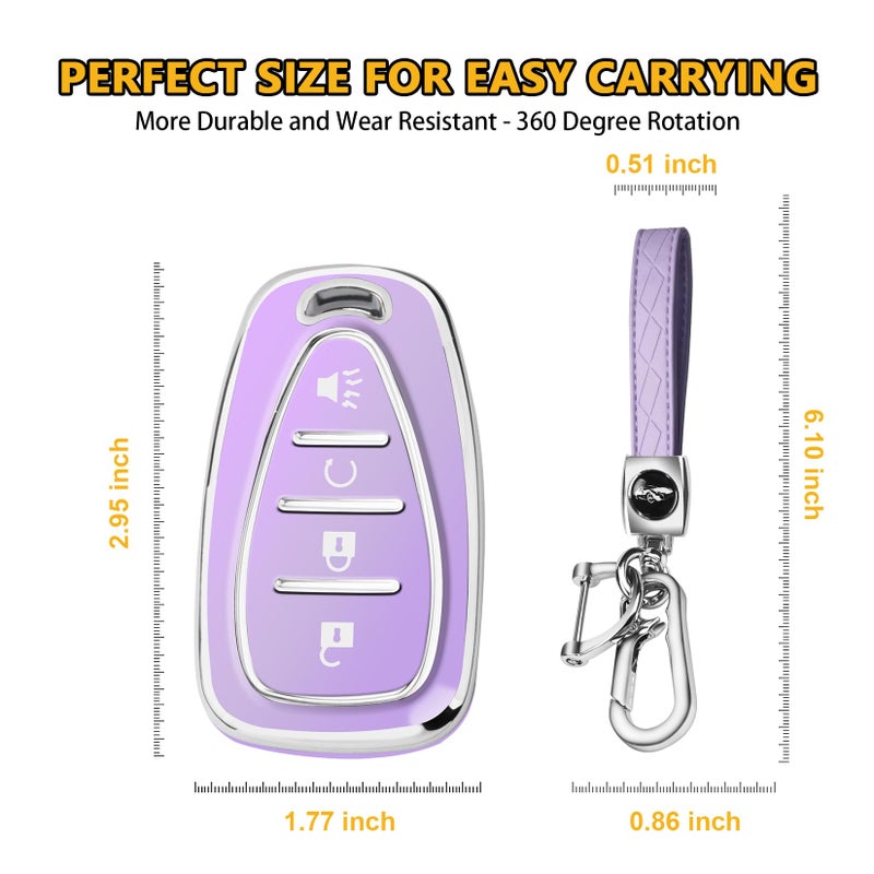 FT FUNTOR for Chevy Key Fob Cover,4 Buttons TPU Key Cover with Silver Edge,Compatible with Chevrolet Equinox Bolt Sonic Trax Blazer Trailblazer Cruze Traverse Volt with Keychain (B-Purple) - Image 5
