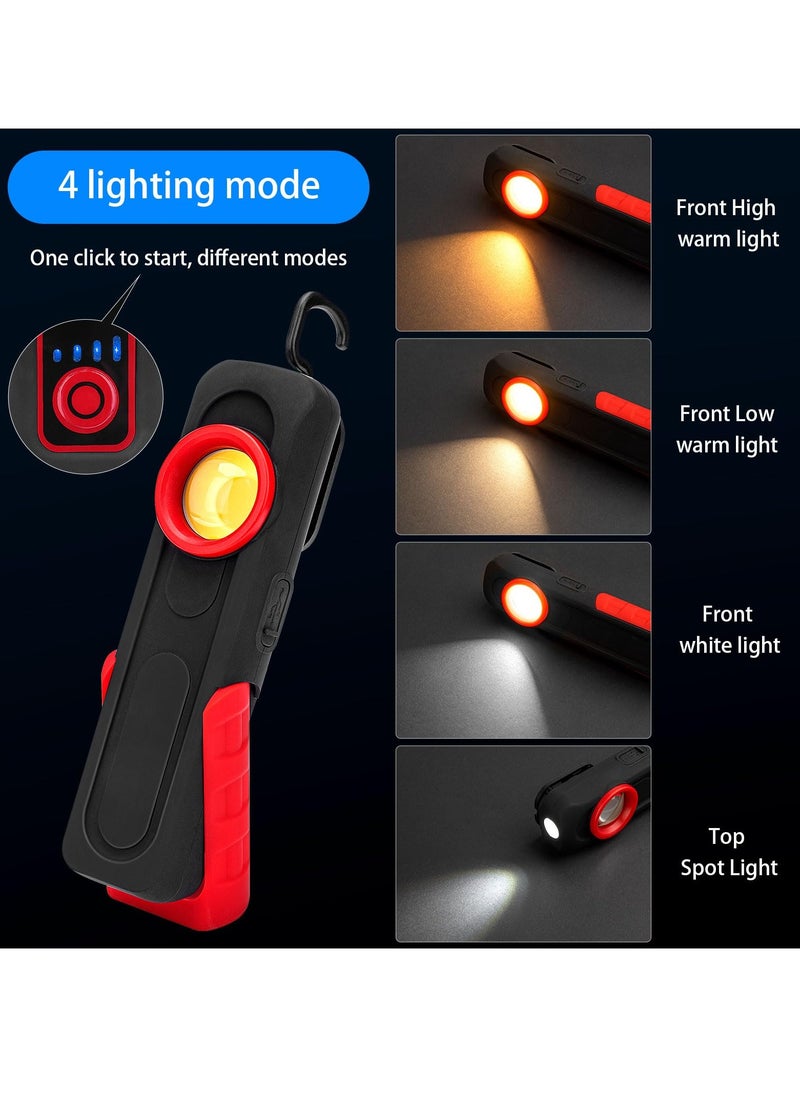 SYOSI LED Work Light 500 Lumens Portable Rechargeable Magnetic Work Light with Hanging Hook Waterproof COB Keychain WorkLight 4 Light Modes Type C Charge Strong Magnet Base for Camping Repairing Grill  - Image 2