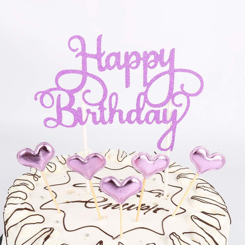 YUINYO Purple Happy Birthday Cake Toppers letters""happy birthday ""and love star Party - Image 2