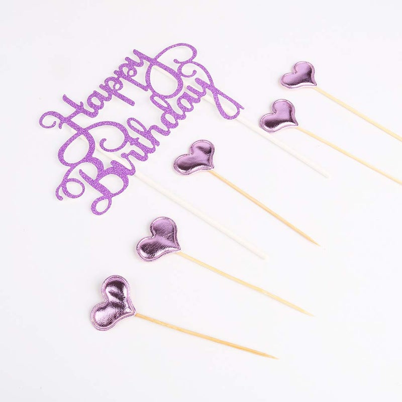 YUINYO Purple Happy Birthday Cake Toppers letters""happy birthday ""and love star Party - Image 3