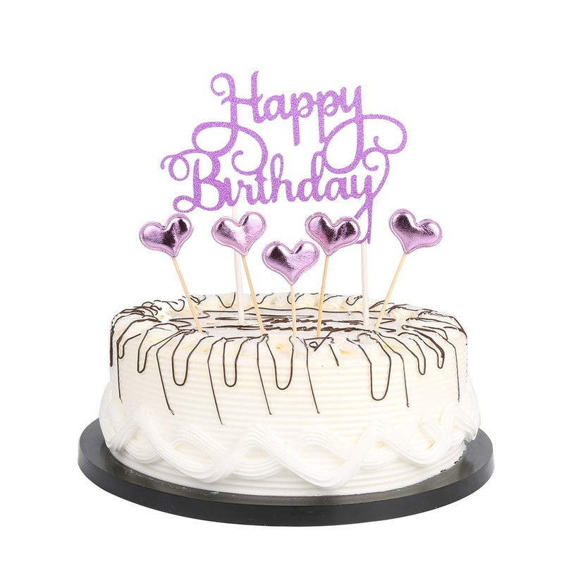 YUINYO Purple Happy Birthday Cake Toppers letters""happy birthday ""and love star Party - Image 1