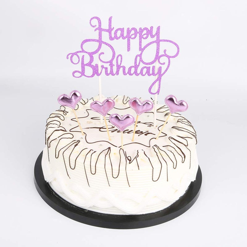 YUINYO Purple Happy Birthday Cake Toppers letters""happy birthday ""and love star Party - Image 4