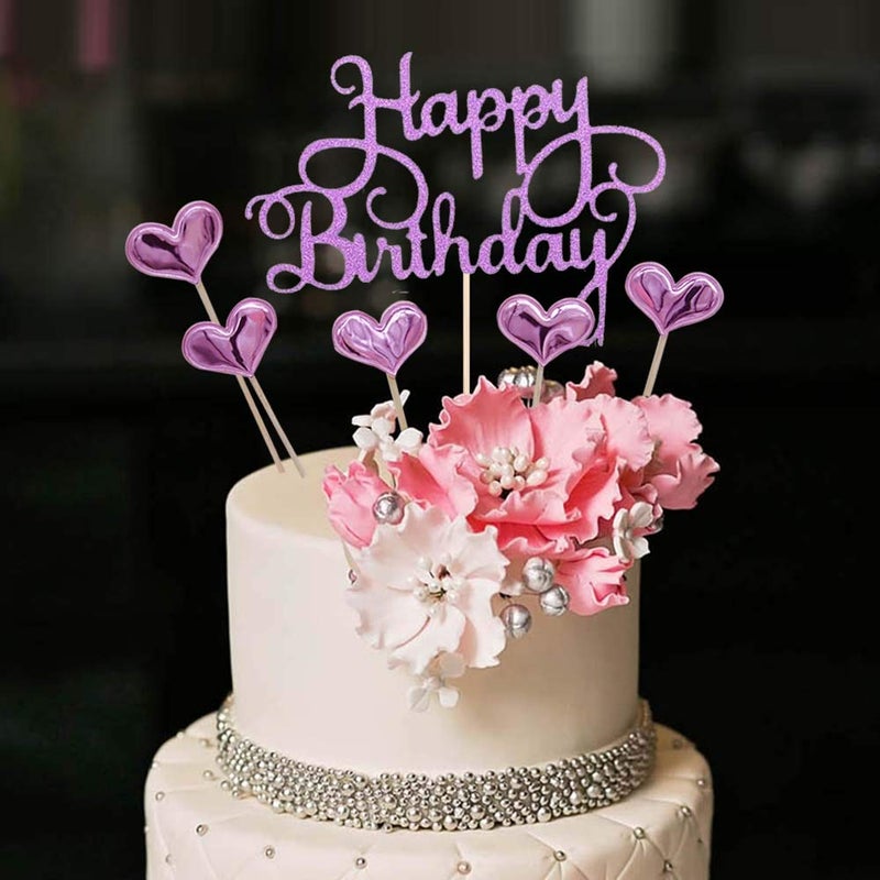 YUINYO Purple Happy Birthday Cake Toppers letters""happy birthday ""and love star Party - Image 5