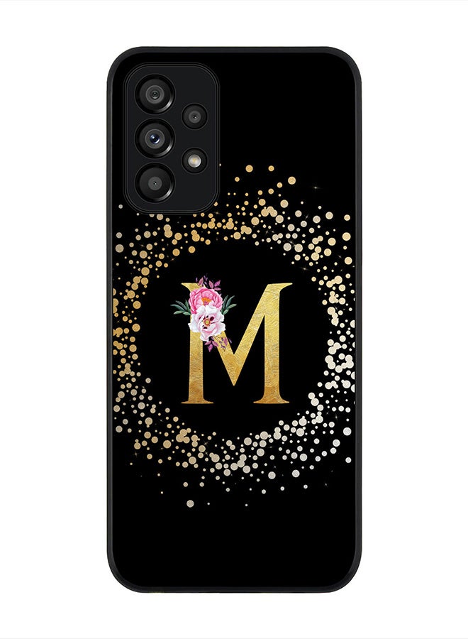Stylizedd Rugged Black Edge Case for Samsung Galaxy A73 5G, Slim fit Rubber Edges  -  Custom Monogram Initial Letter Floral Pattern Alphabet - M(Black) - Image 1