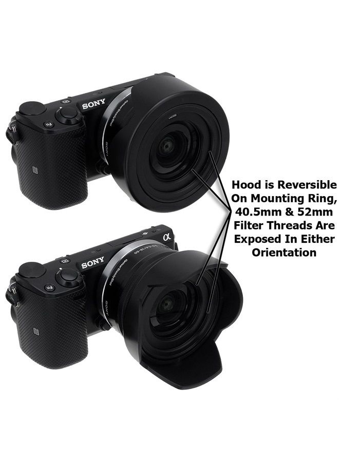 Fotodiox Reversible Lens Hood Kit for Sony E PZ 16-50mm F3.5-5.6 OSS E-Mount Power Zoom Lens, Reversible Tulip Flower Hood w/Cap f/Sony Kit Lenses - Image 4