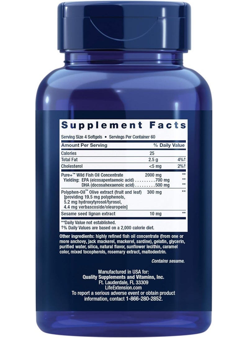 Life Extension Super Omega-3 EPA/DHA Fish Oil, Sesame Lignans & Olive Extract – Heart Health, Brain Health, Inflammation Health Support, Gluten-Free, Easy to Swallow, Non-GMO, 120 Softgels - Image 2