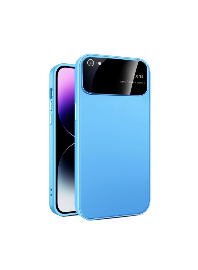 Case Cover For iPhone SE 2022/2020/8/7 Large Glass Window PC Phone Case with Integrated Lens Film Sky Blue