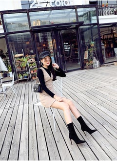 BIGTREE Fashion Simple Pedicure High Heel Suede Pointed Slimming Ankle Boots Black  - Image 1