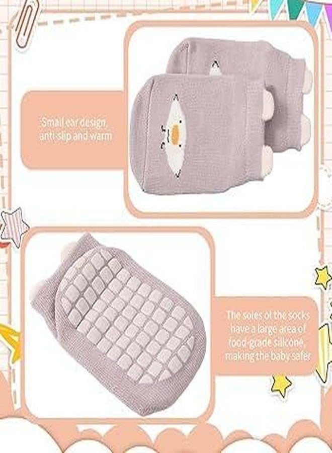 JAMBUVANTI جوارب جامبوفانتي للأطفال الرضع، 5 أزواج، مانعة للانزلاق مع مقابض، جوارب قطنية مانعة للانزلاق للكاحل للأطفال الرضع والصغار، جوارب ناعمة وجيدة التهوية للأطفال برسومات كرتونية مانعة للانزلاق للكاحل. - Image 5