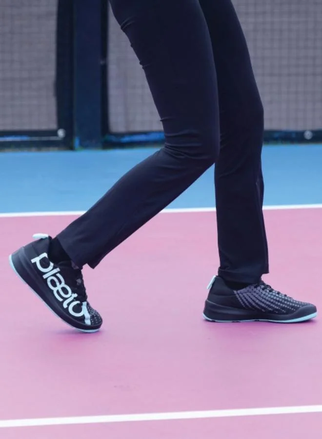 PLAETO Mens Black and Aqua Sport Sneakers