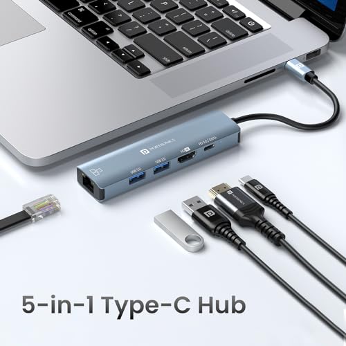 Portronics Mport 51 5-in-1 Type C HUB/Docking Station with RJ 45 Ethernet Port, 5Gbps Data Transfer, HDMI Port, USB 3.0, PD Quick Charge, 4K Ultra HD Data Quality(Grey) - Image 2