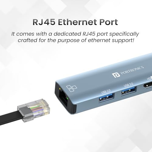 Portronics Mport 51 5-in-1 Type C HUB/Docking Station with RJ 45 Ethernet Port, 5Gbps Data Transfer, HDMI Port, USB 3.0, PD Quick Charge, 4K Ultra HD Data Quality(Grey) - Image 4