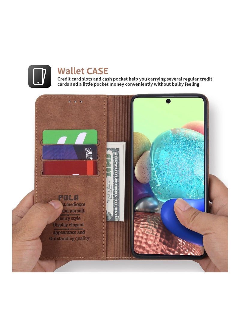Pola Luxury PU Leather Wallet Case Cover for Samsung Galaxy A71 5G Brown - Image 3