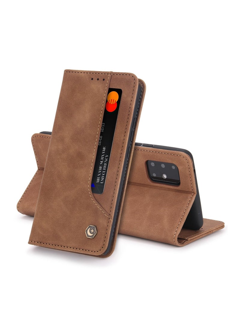 Pola Luxury PU Leather Wallet Case Cover for Samsung Galaxy A71 5G Brown - Image 1