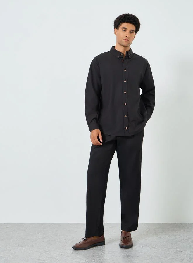 Styli Men Relaxed Fit Linen Blend Shirt with Button-Down Collar